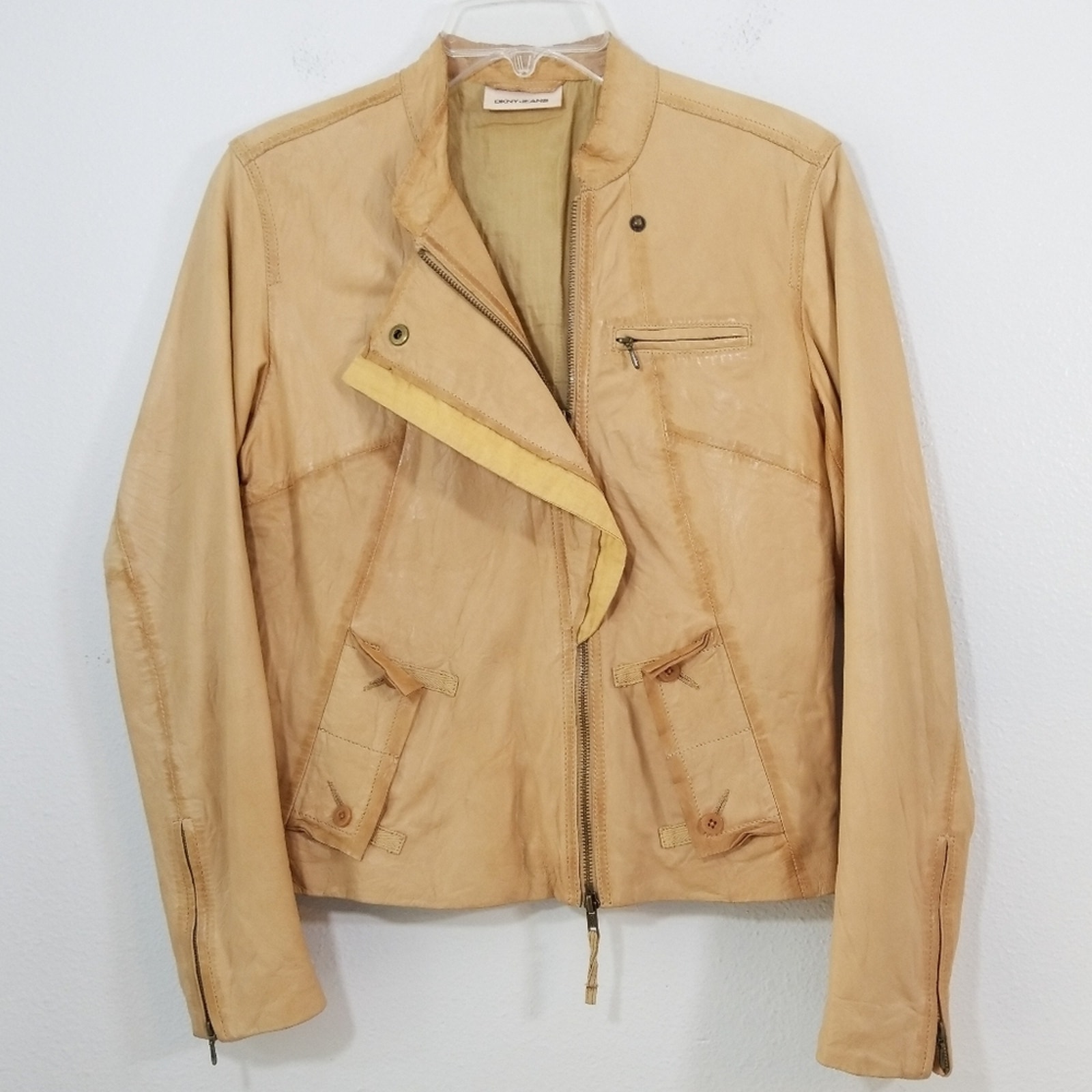 Dkny Sample Desert Paper Poplin Leather Jacket S